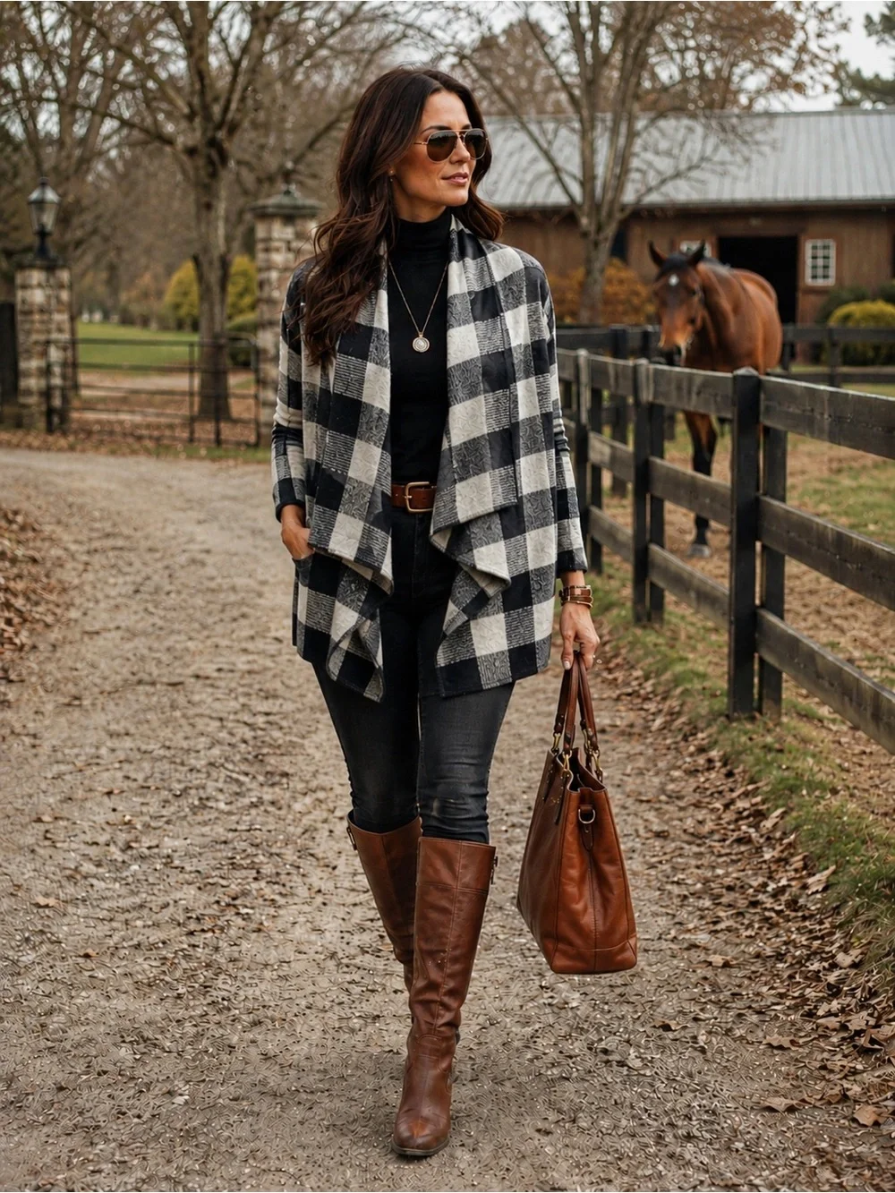 Lauren Ralph Lauren Black White Buffalo Plaid Open Cape Heavy Wool Seeater M